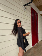Blusa 7 Ways Crochet Negra Brillante