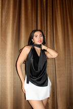Blusa Seda Bib Bufanda Negra