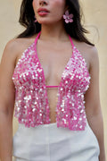 Top Lentejuelas Scarf Rosado