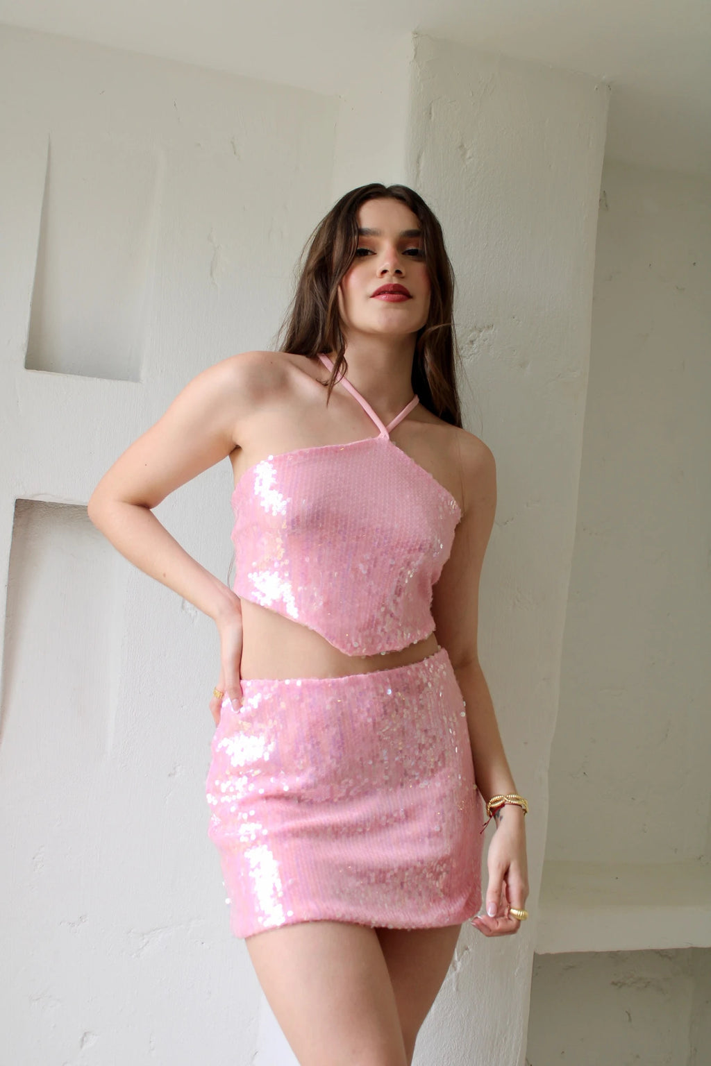 Falda Lentejuelas Rosa