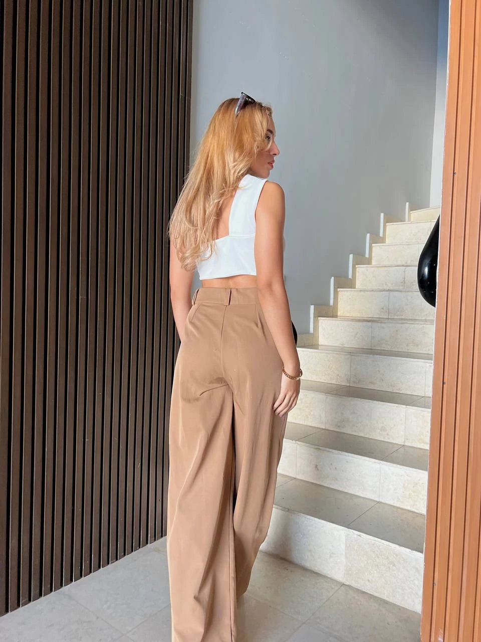 Crop Top Diagonal Beige