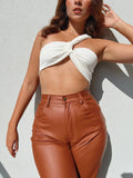 Crop Top Diagonal Beige