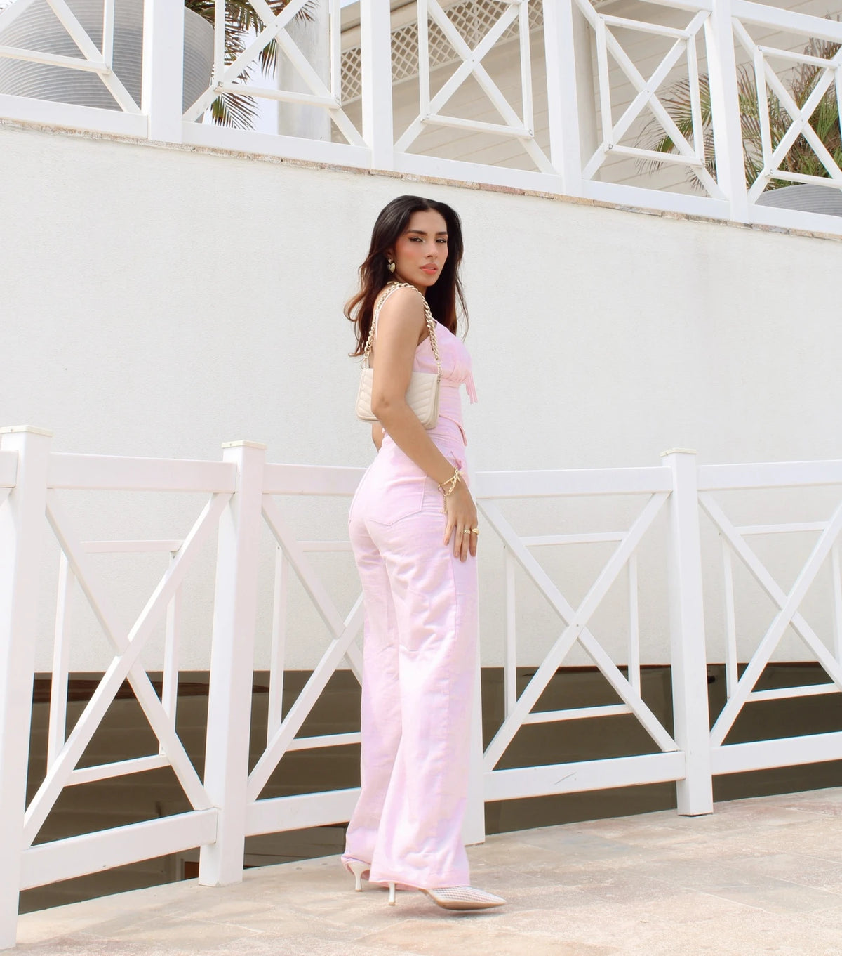 Pantalon Lino Rosa Pastel