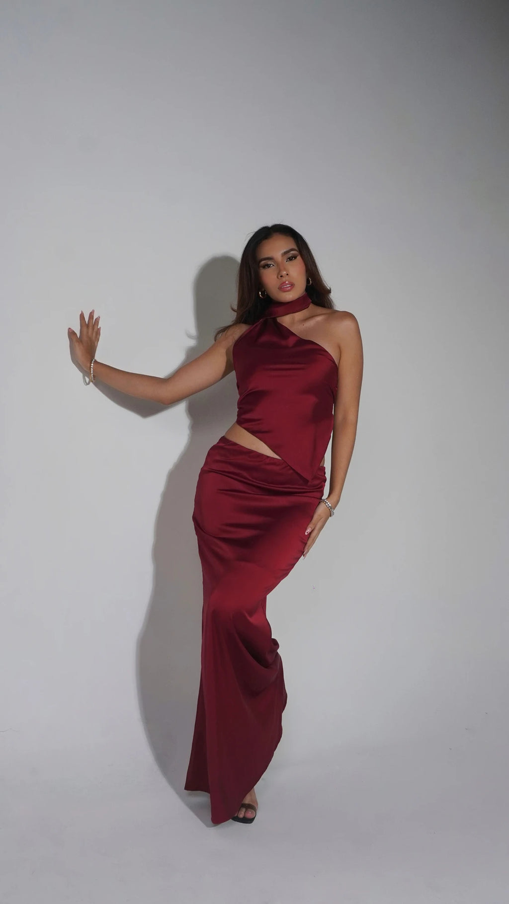 Blusa Seda Irregular Rojo Vino