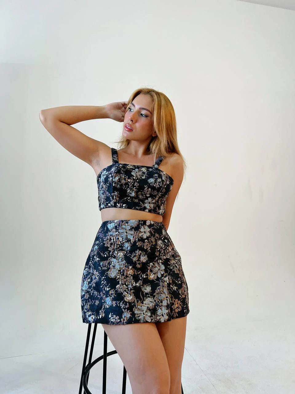 Crop Top Jacquard Black Gold