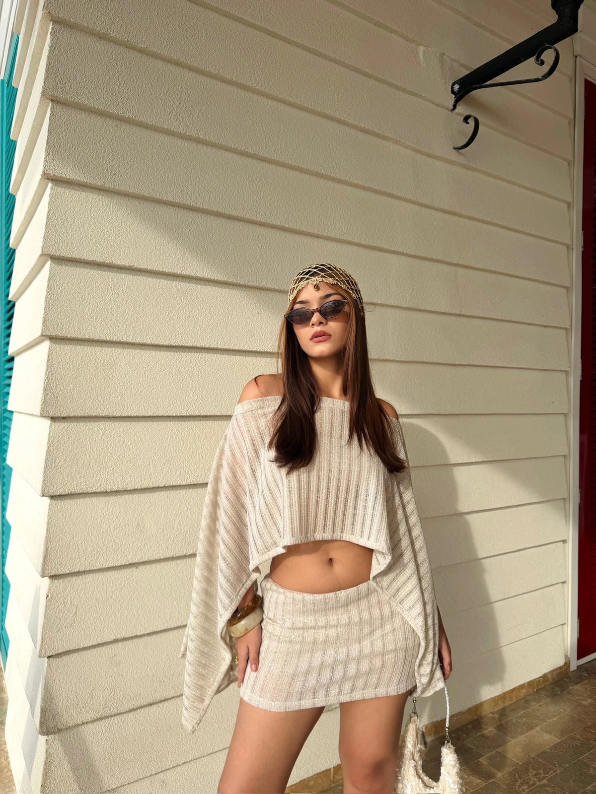 Mini Falda Short Crochet Nude Brillante