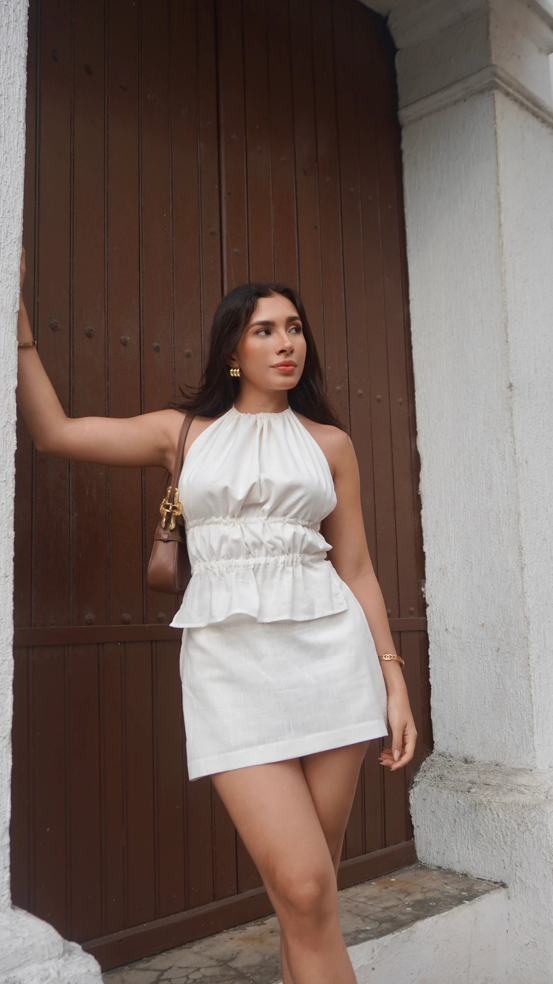 Falda Short Tapa Lino Blanca