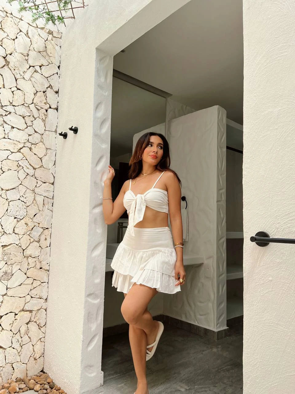 Crop Top Lazo Lino Blanco