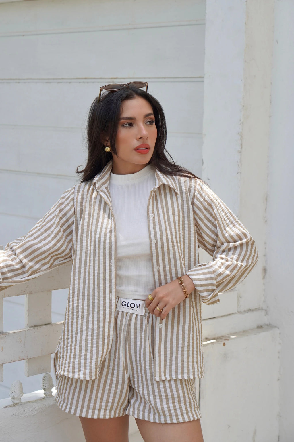 Camisa Lino Rayas Nude