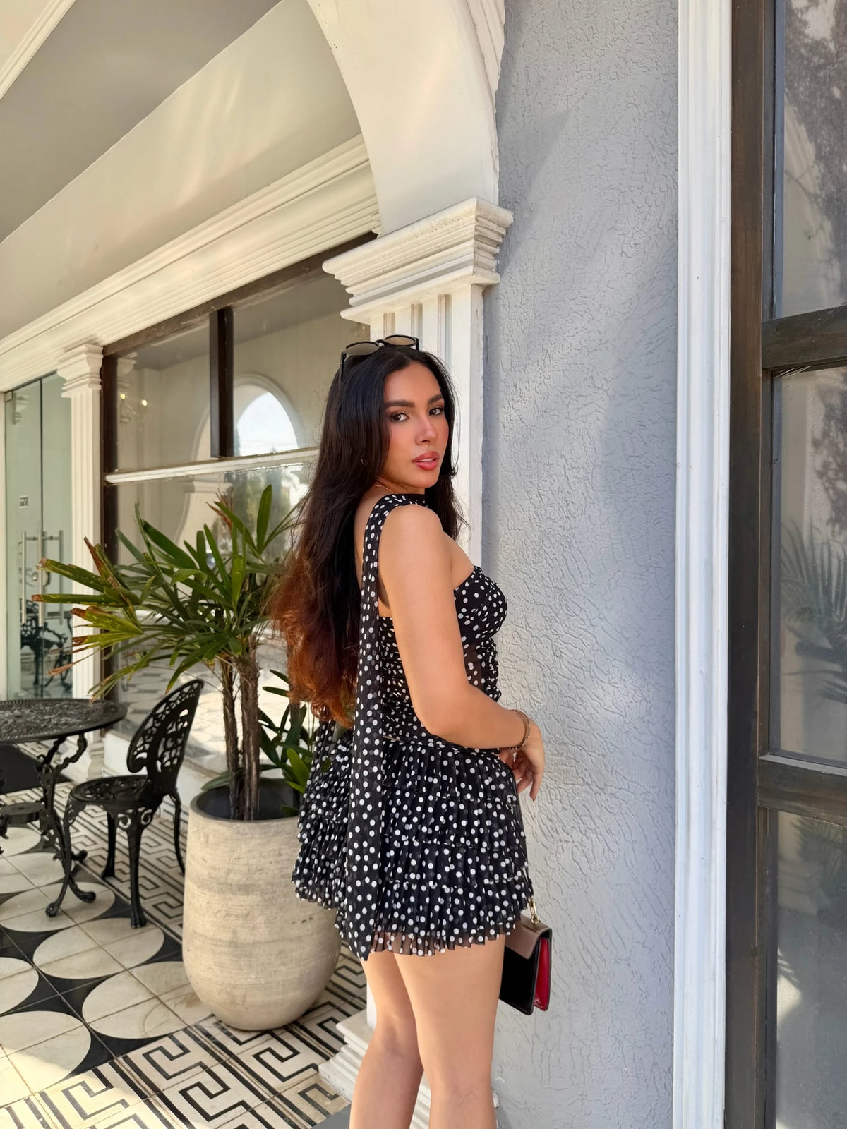 Blusa Strapple Polka Dots Negra