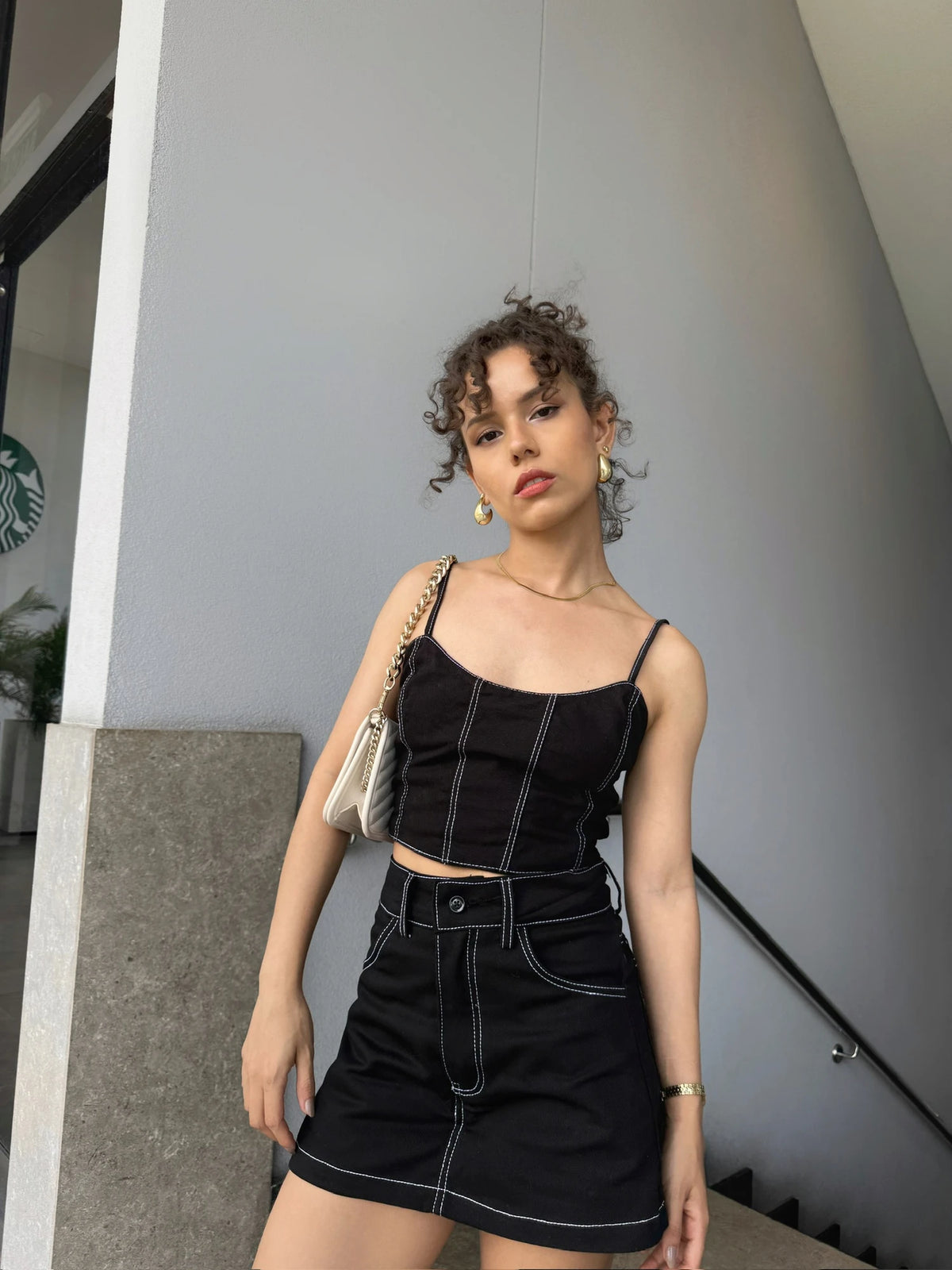 Falda Short Mini Drill Negra
