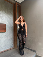 Blusa Encaje Scarf Negra