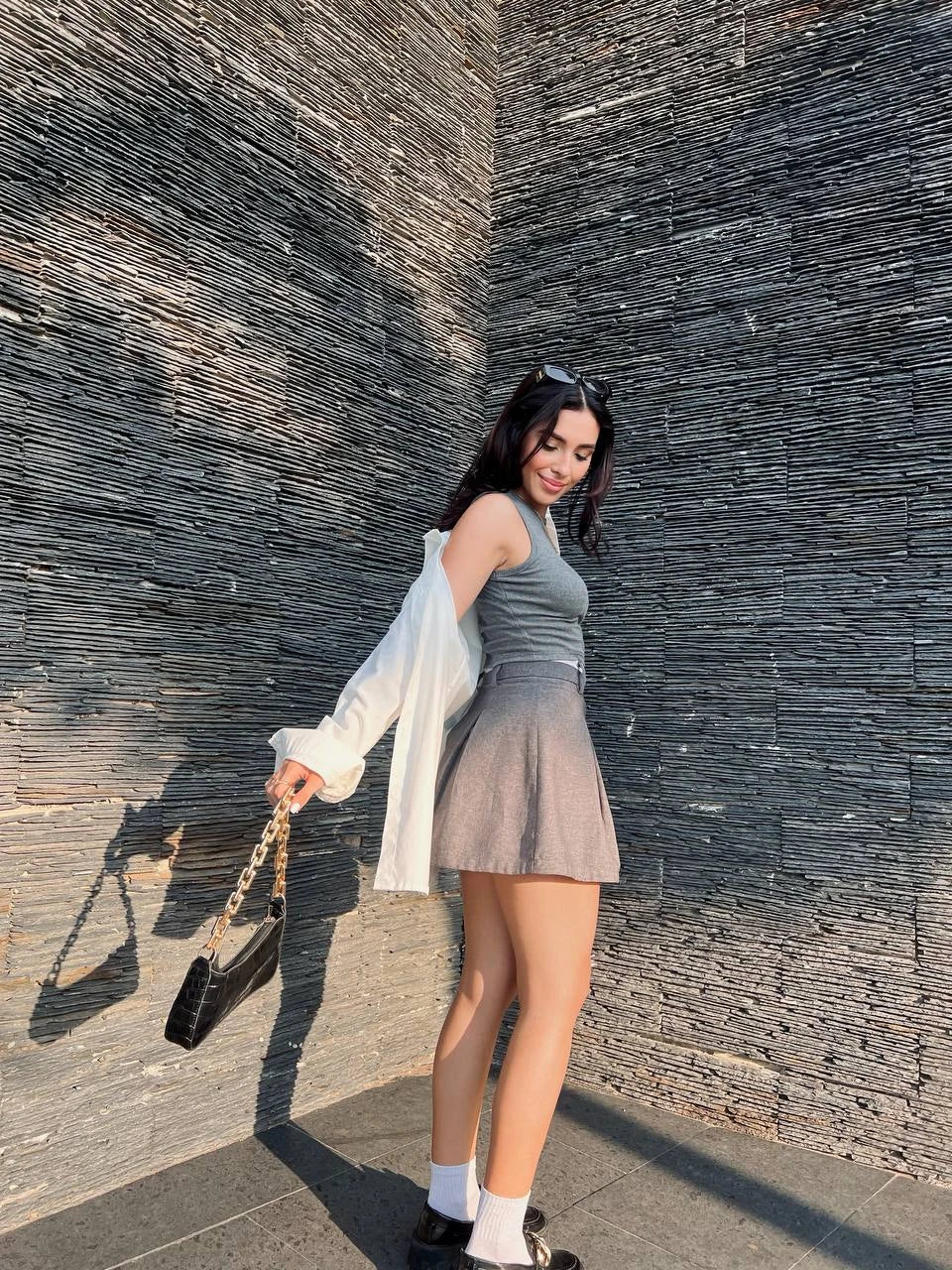 Falda Short Preppy Gris