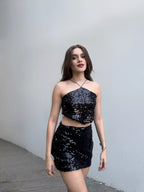 Crop Top Lentejuelas Negro