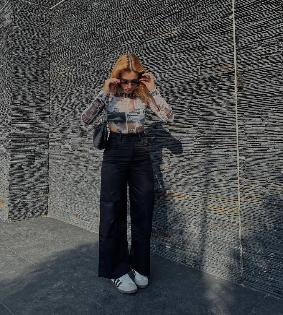 Pantalon Wide Leg Drill Negro