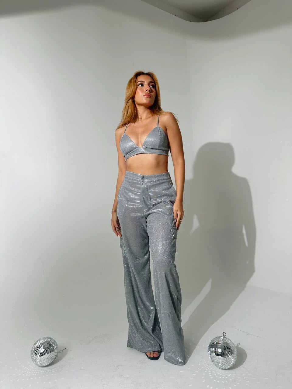Crop Top Shine Plata