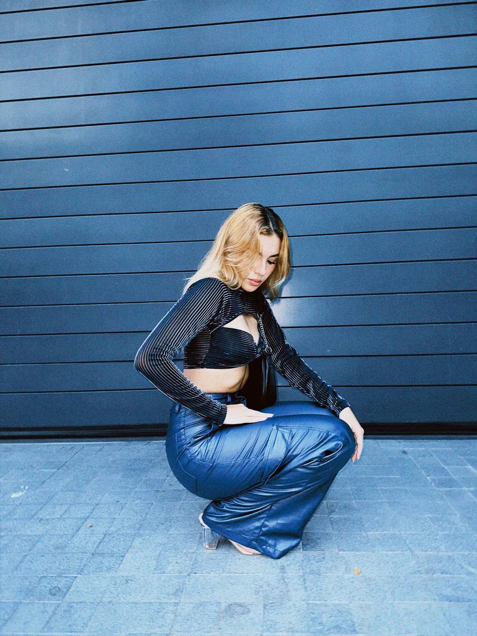 Crop Top Azul Metalico