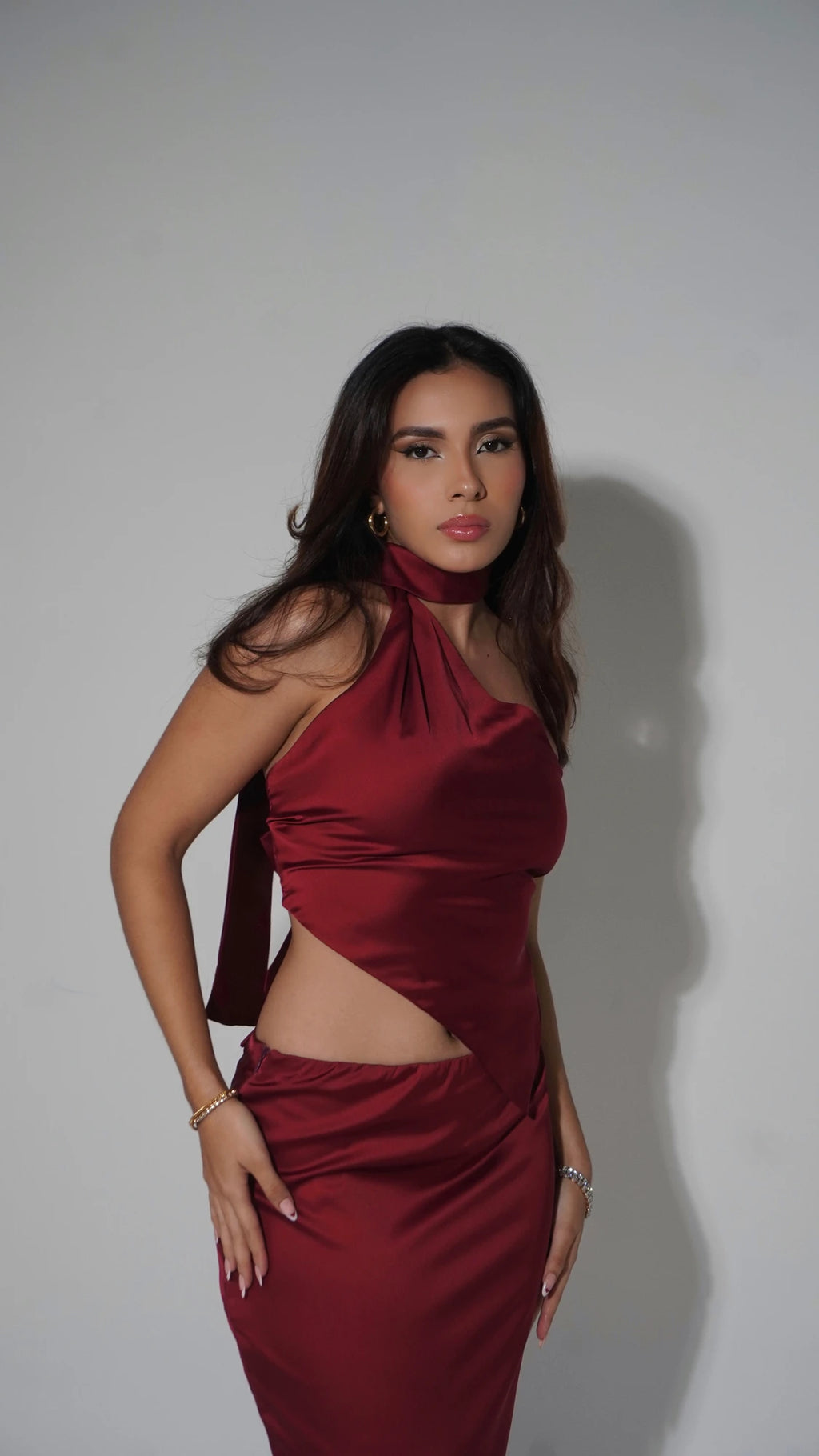 Falda Larga Seda Rojo Vino