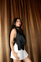 Blusa Seda Bib Bufanda Negra