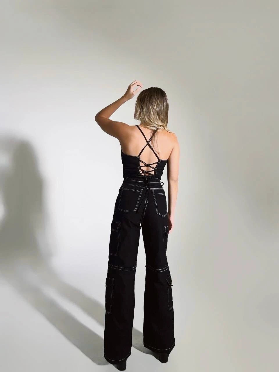Pantalon Cargo Pespuntes Negro