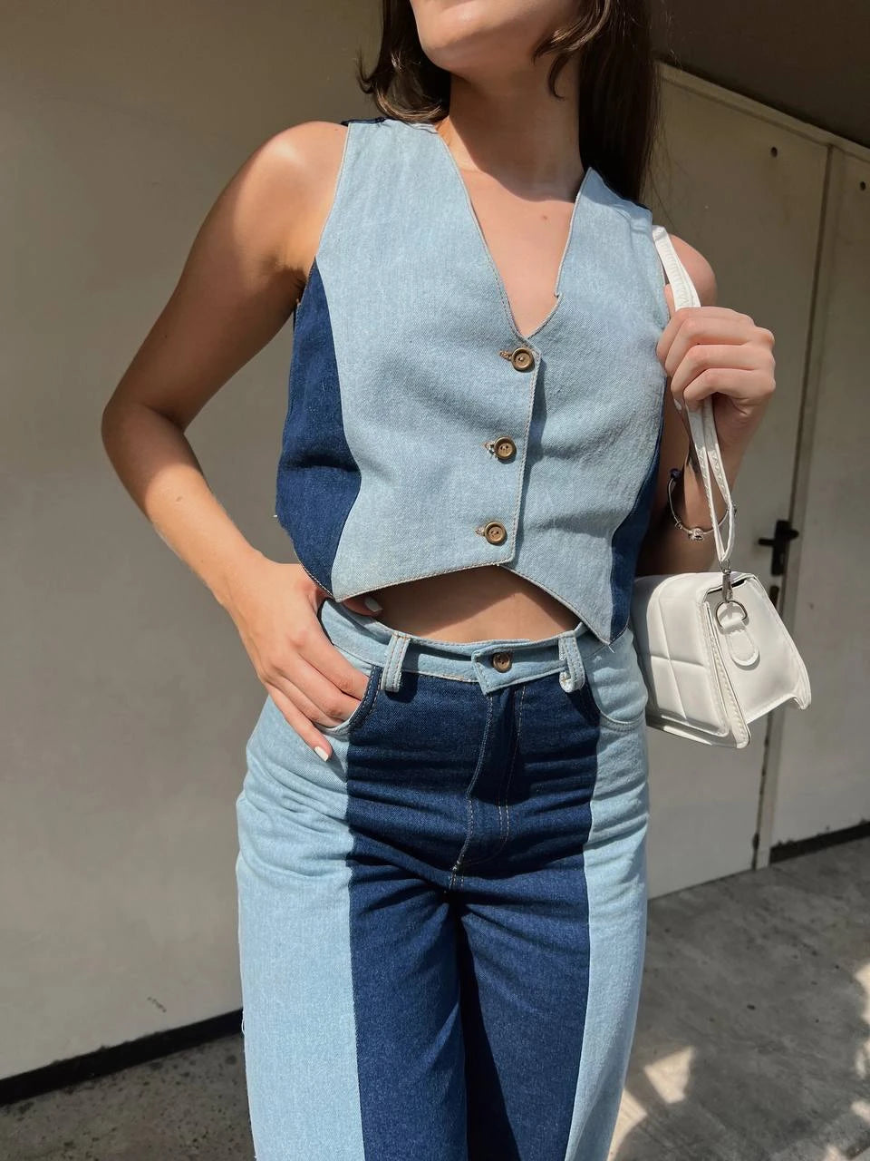 Chaleco Denim Dos Tonos
