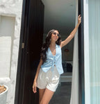 Blusa Lazos Baby Blue Lino