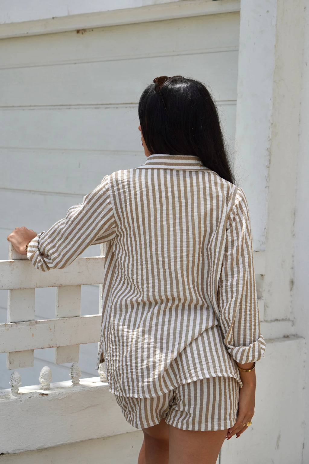 Camisa Lino Rayas Nude
