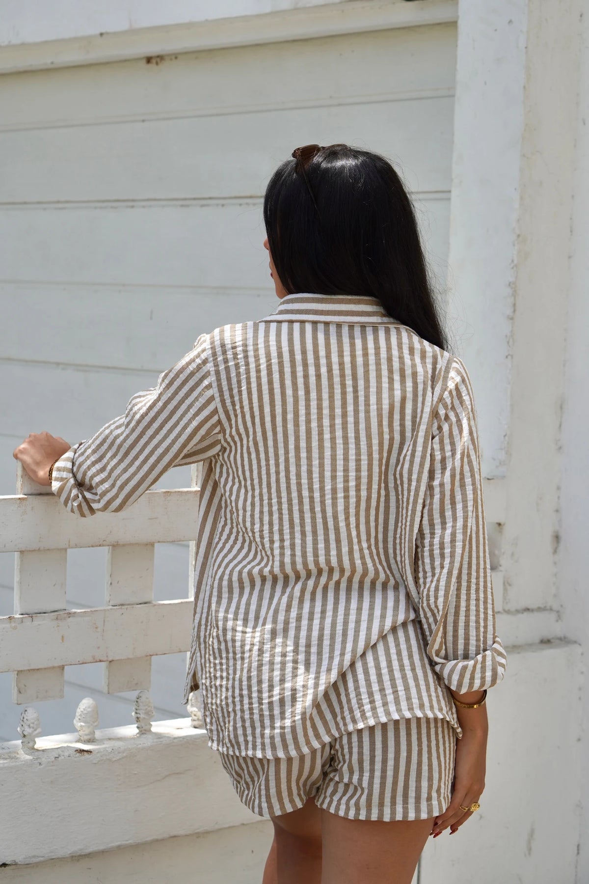 Camisa Lino Rayas Nude