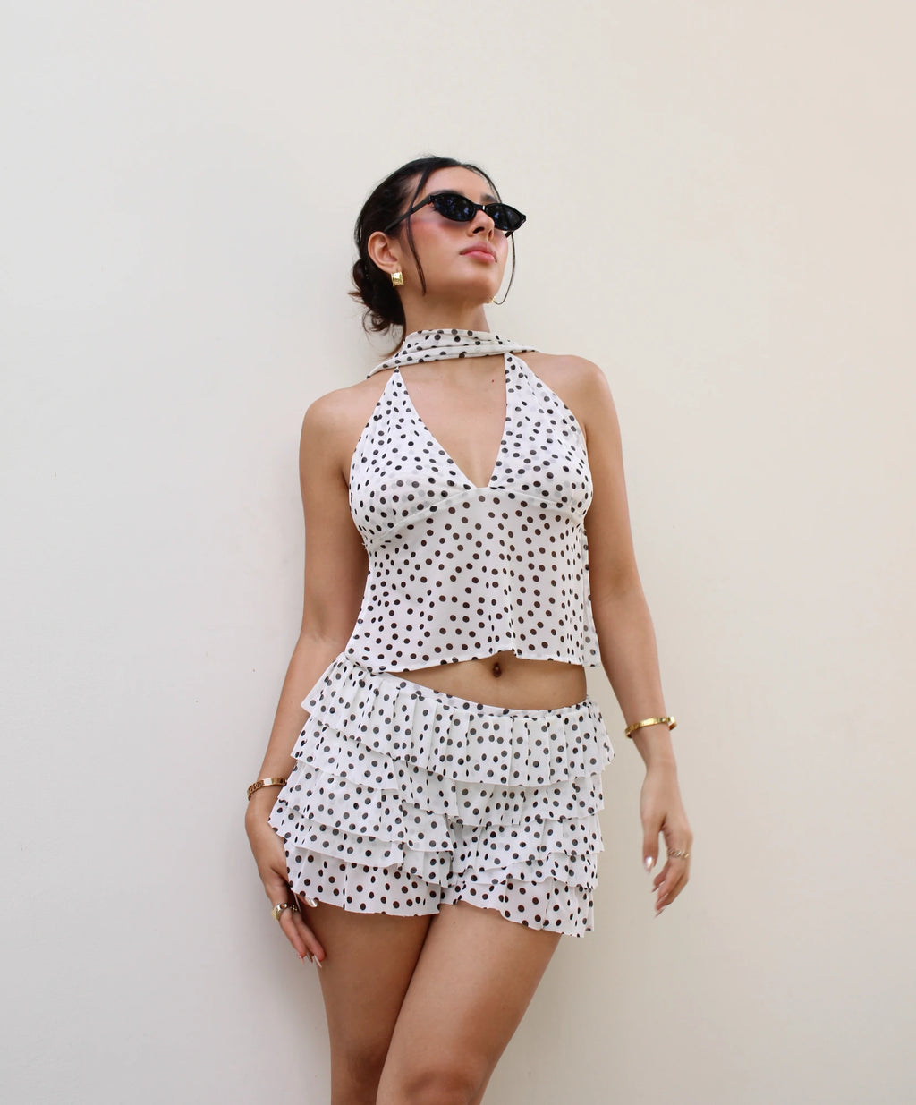 Falda Short Polka Dots Blanca