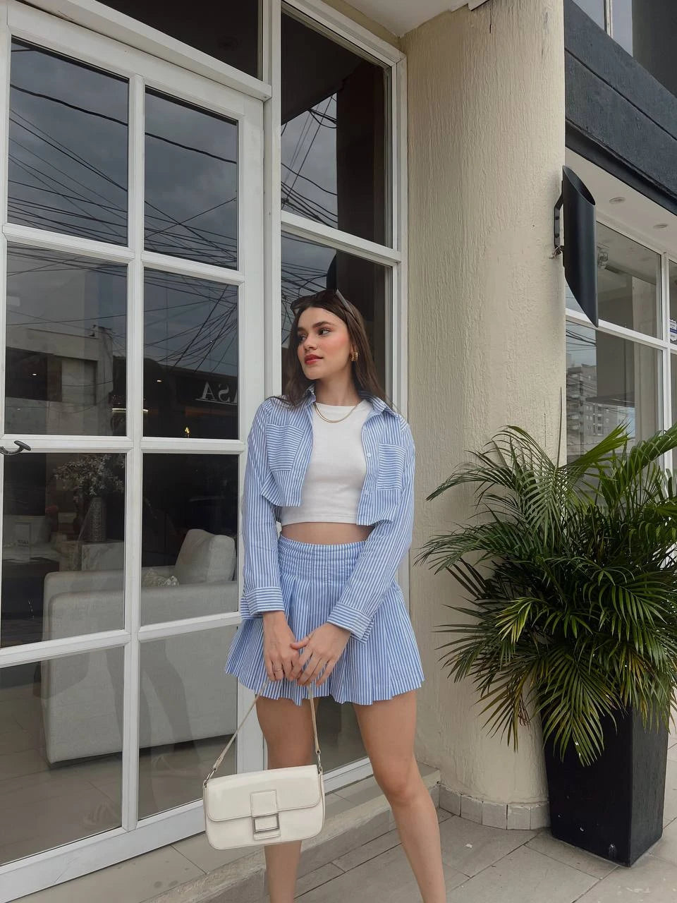 Camisa Crop Rayas Azul