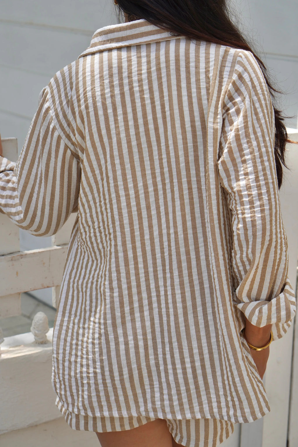 Camisa Lino Rayas Nude