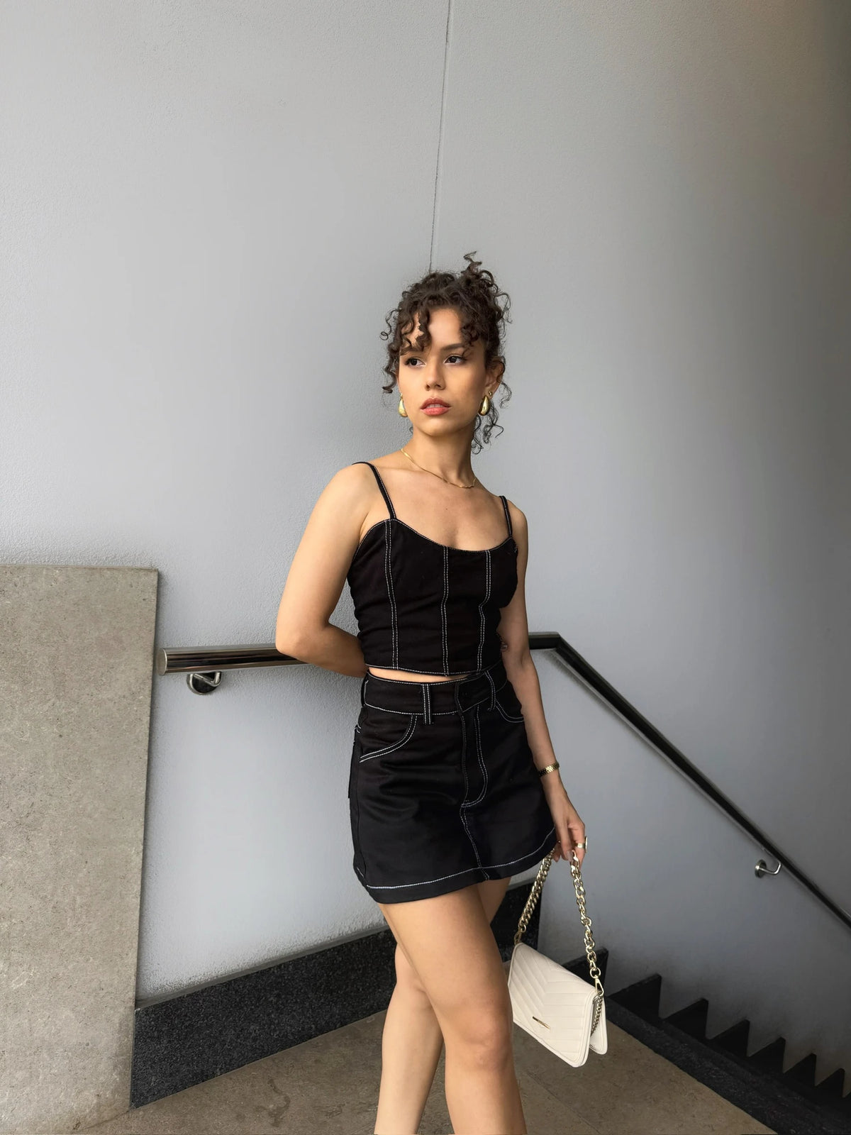 Falda Short Mini Drill Negra