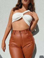 Crop Top Diagonal Beige