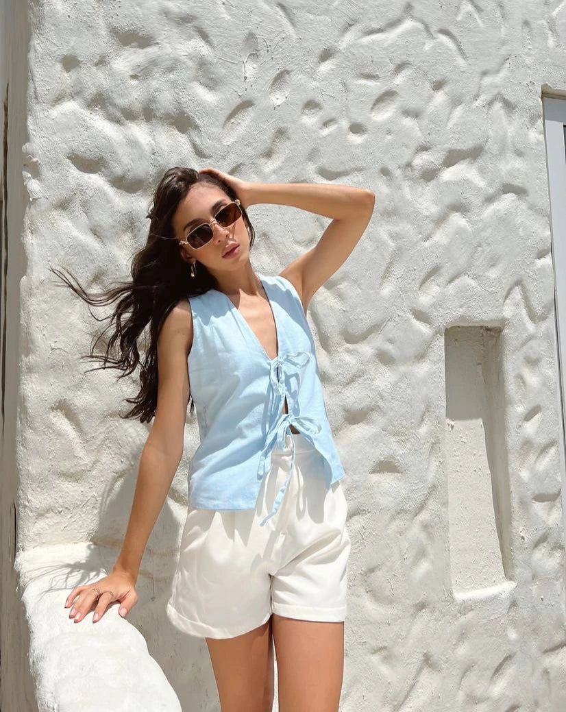 Blusa Lazos Baby Blue Lino