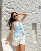 Blusa Lazos Baby Blue Lino