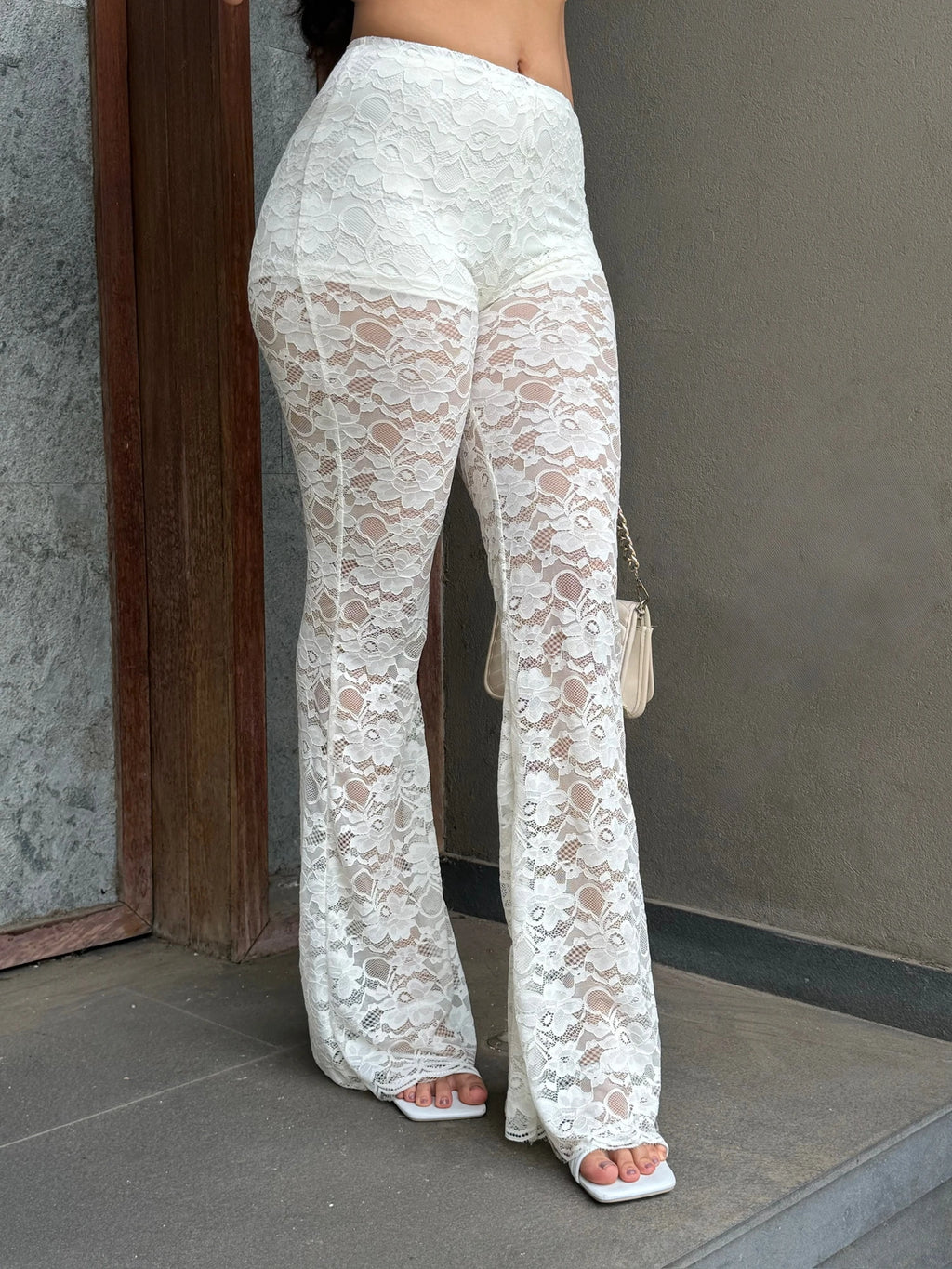 Pantalon Flare Encaje Marfil