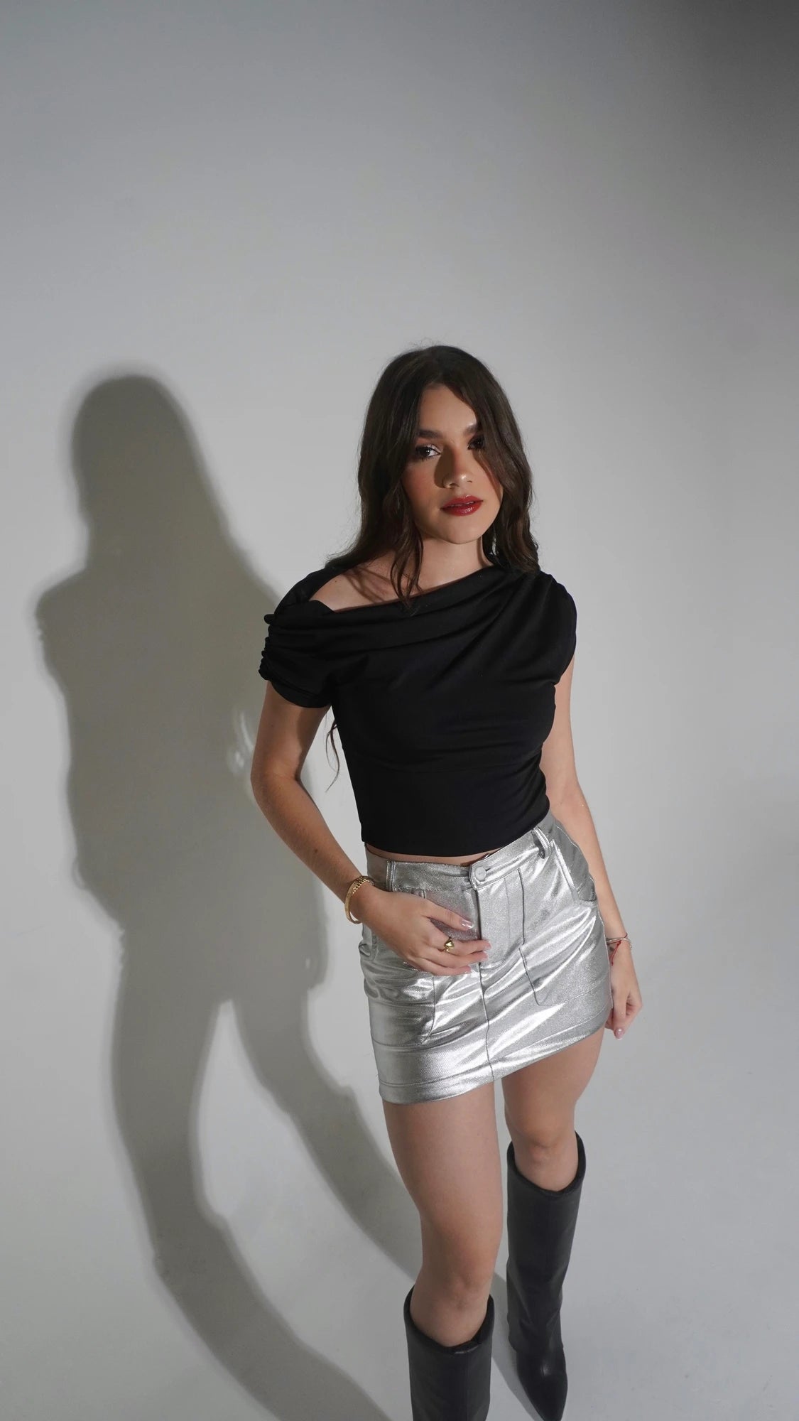Falda Cuero Plateada