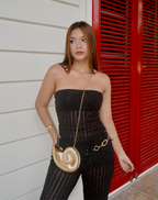 Blusa Irregular Crochet Negra Brillante