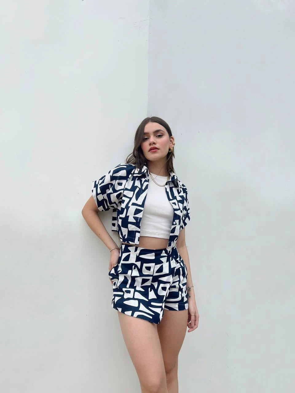 Falda Short Print Blue Fresh