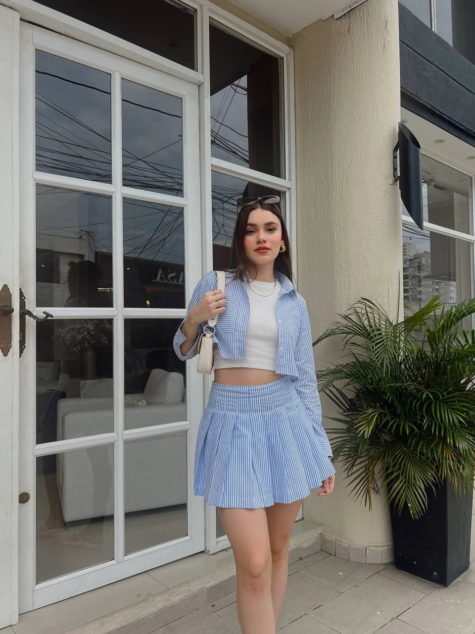 Falda Short Rayas Azul
