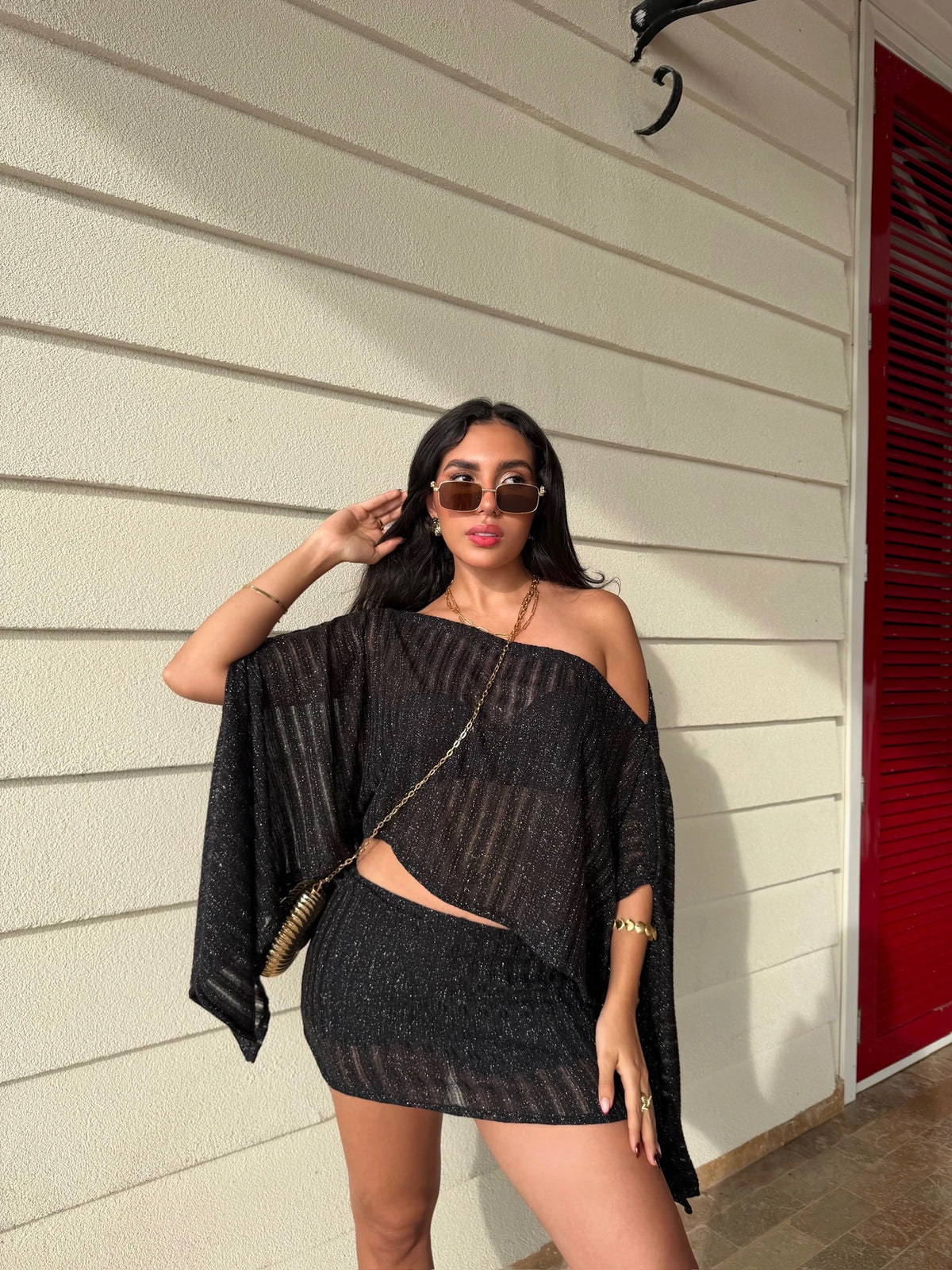 Mini Falda Short Crochet Negra Brillante