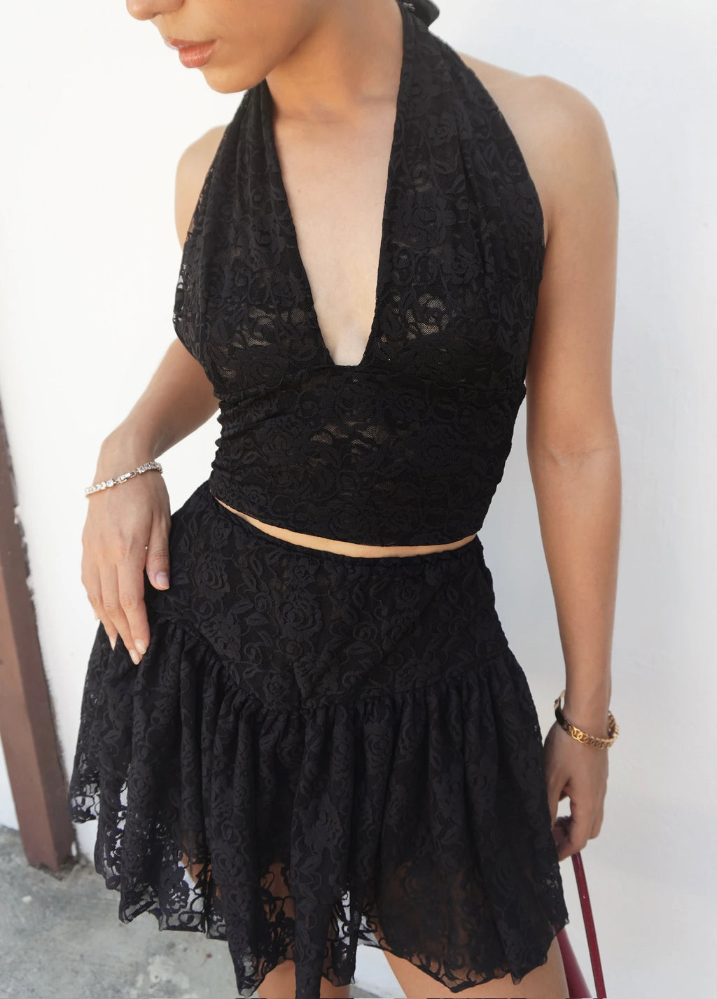 Falda Short Encaje Negra