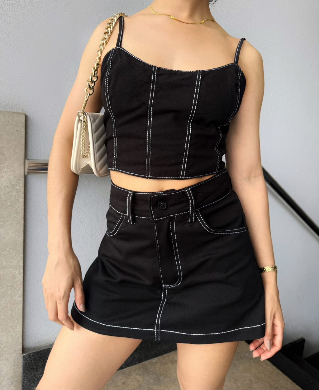 Falda Short Mini Drill Negra