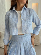 Camisa Crop Rayas Azul