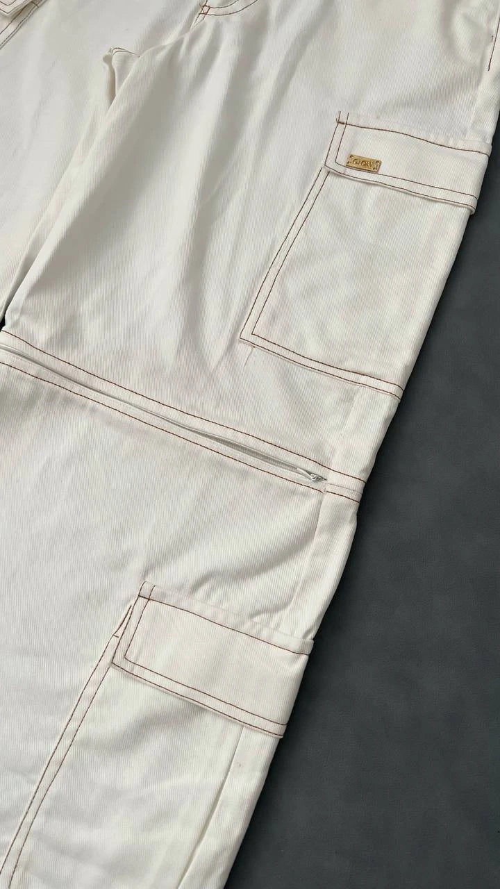 Pantalon Cargo Pespuntes Beige