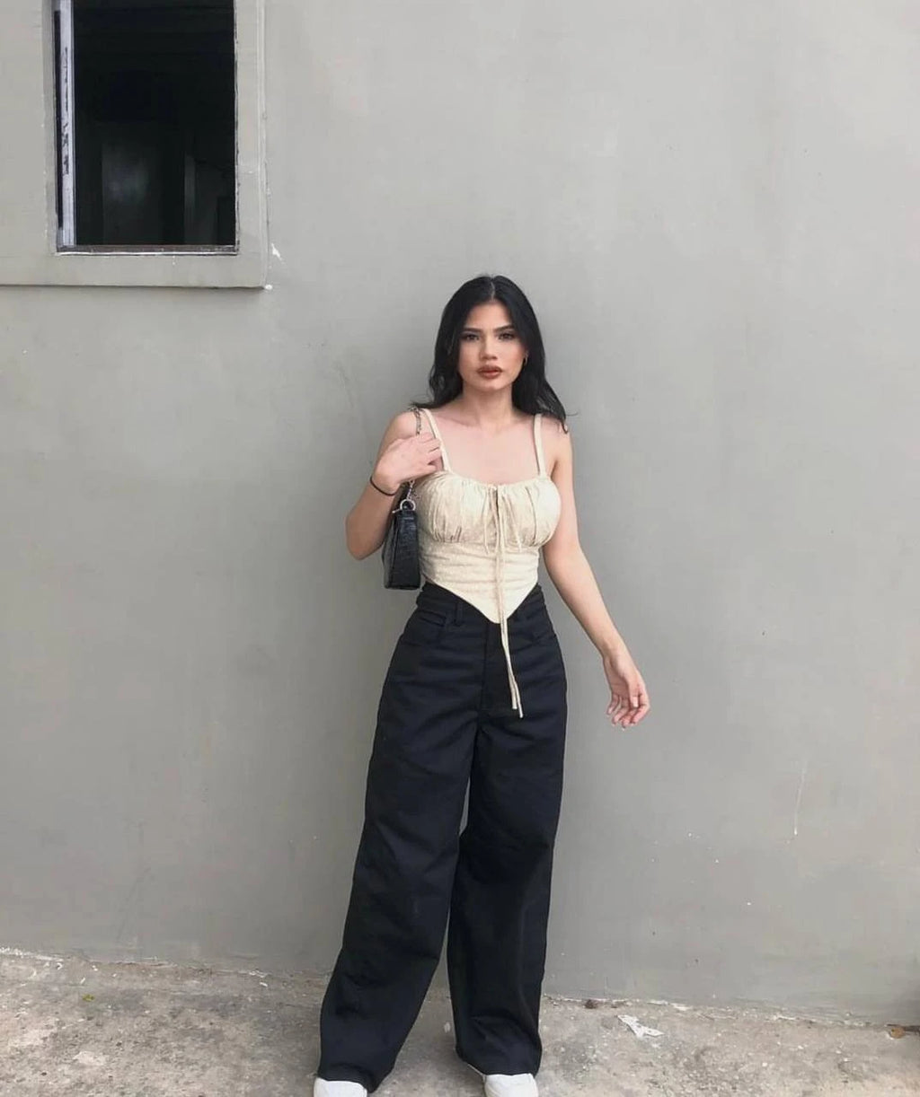 Pantalon Wide Leg Drill Negro
