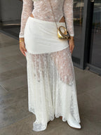 Maxi Falda Irregular Encaje Marfil