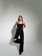Pantalon Cargo Pespuntes Negro