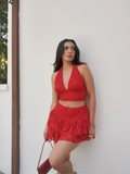 Falda Short Encaje Roja