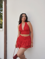 Falda Short Encaje Roja